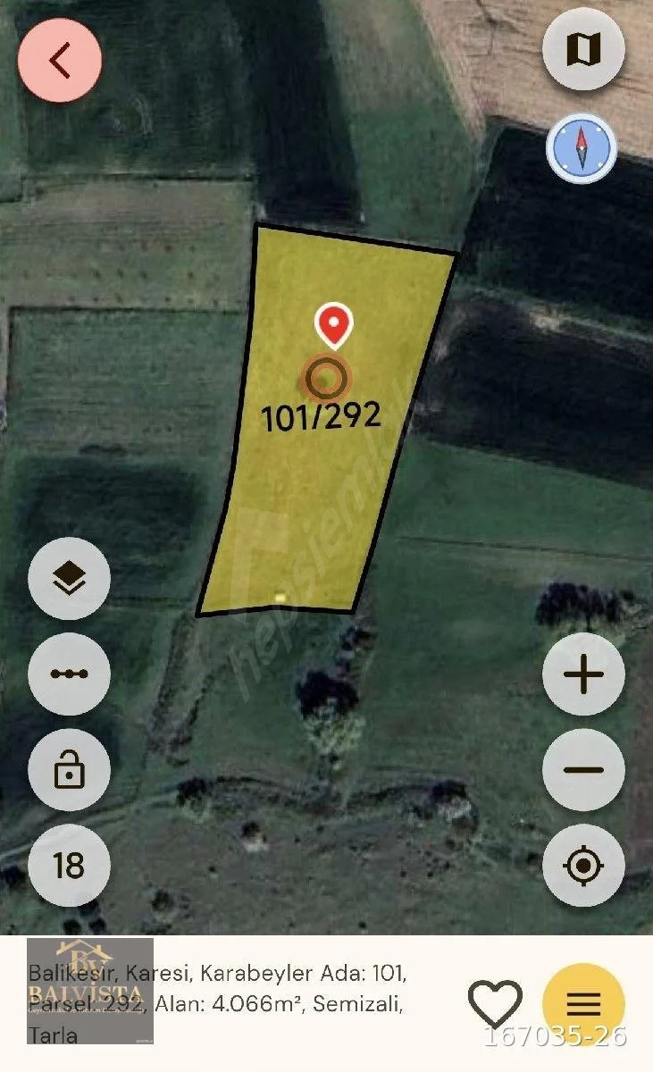 Balıkesir Karesi Karabeyler Mahallesi 4066 M2 Satılık Tarla